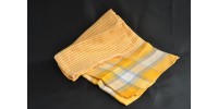 Square Vintage Orange-Yellow Tablecloth with Blue and White Stripes